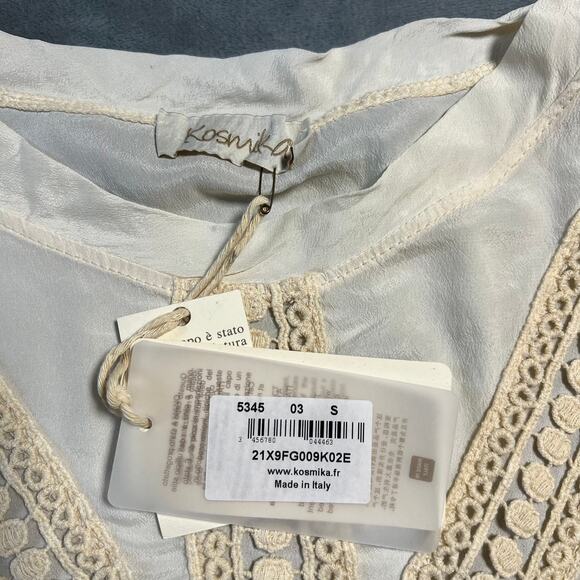 Kosmika Crewneck Crochet Trim Blouse Size Small NEW Semi Sheer Boho Cottagecore - Picture 4 of 12